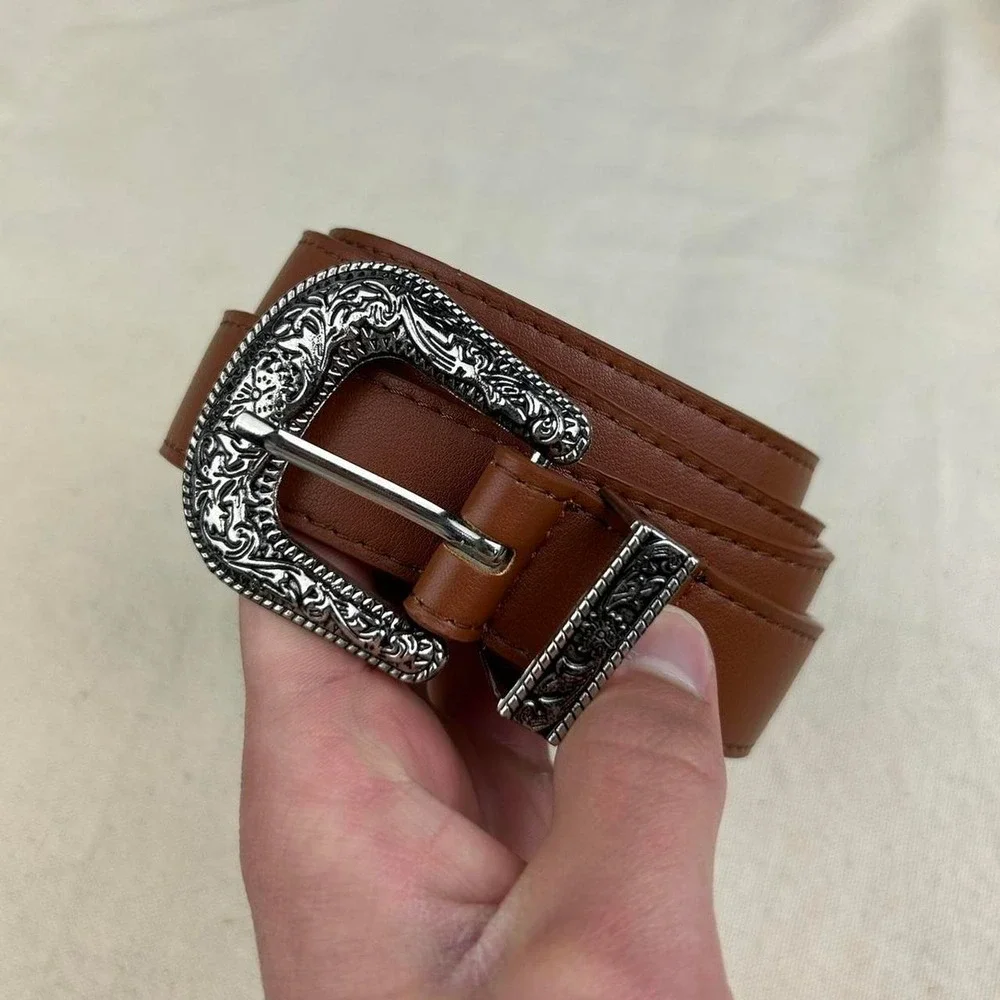 Vintage style brown american western floral rustic boho belt